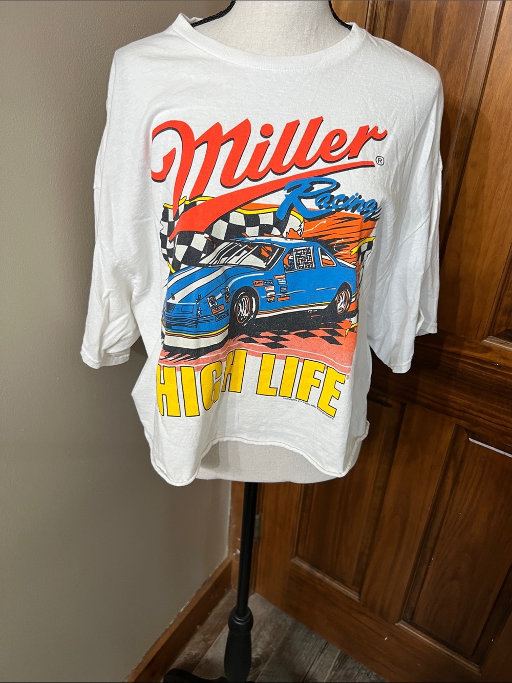 Junk Food Clothing White 'Miller High Life' Racing Graphic Tee with Blue Car
